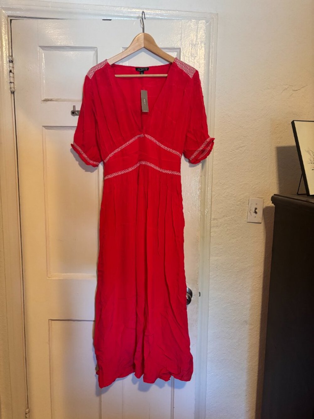 NWT - J.Crew Smocked-Trim Midi Dress in Crepe de Chine - Picture 3 of 7